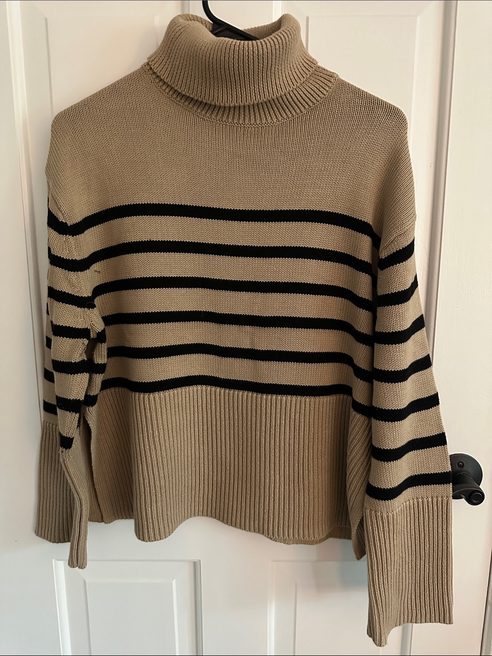 GAP Tan Striped Cotton Turtleneck Sweater